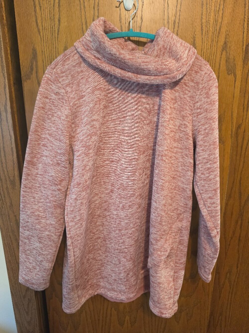 Lands End Women's Small Cozy Pink Sweater Fleece Cowl Neck Tunic Pullover